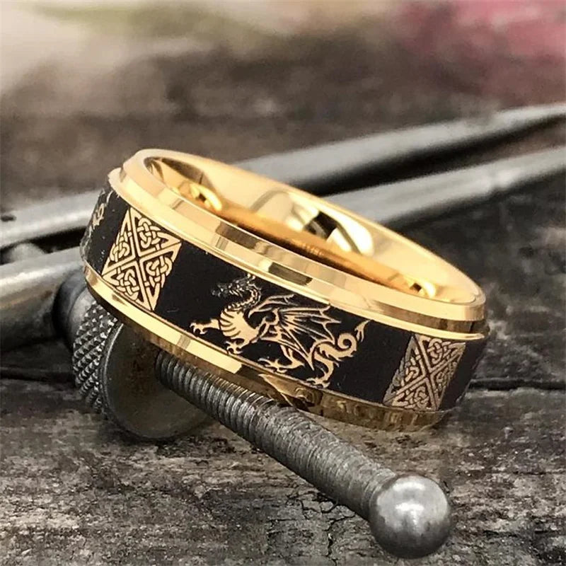 DRAGON HOLLYWOOD X - 2023 Cool Gold Color Men Dragon Pattern Crystal Animal Rings for Party OR Wedding Accessories Man Jewelry