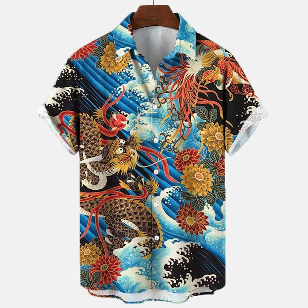 Dragon Hollywood X - 2023 3d Myth Retro Animal Men's Hawaiian Shirts Lapel Mens Womens Children Shirt Summer Shirts Lionfish Dragon Print Short Sleeve Loose Eu Size