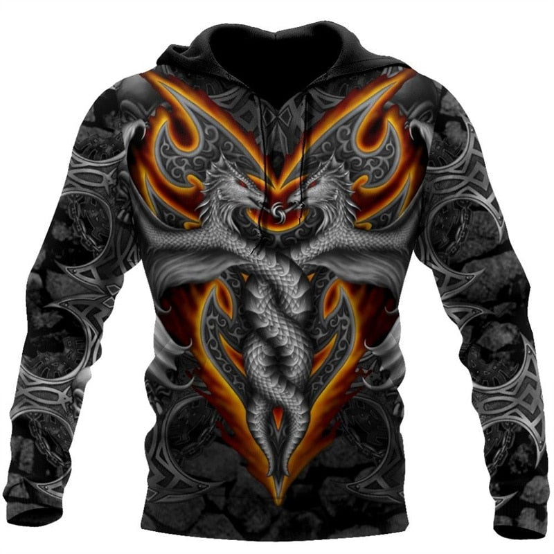 Dragon Hollywood X - Vintage Men & Womens Hoodies Fashion Dragons Lions Wolves Printing Loose Pullover New Pattern Hooded Sweatshirts Comfortable Leisure Jackets - BEVERLY HILLS CALIFORNIA-