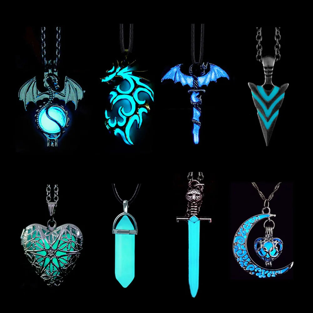 Dragon Hollywood X - Luminous Dragon Necklace Glowing Night Fluorescence Antique Silver Plated Glow In The Dark Necklace for Men Women Party - Beverly Hills, CA