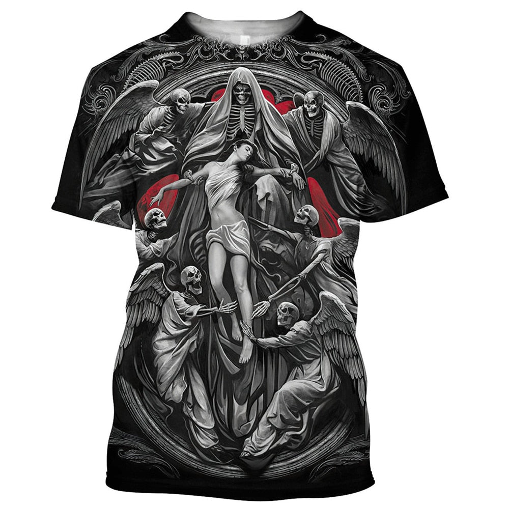 Dragon Hollywood X -,Reaper Skull Angel And Demon 3D Printed All Over Men's T-shirts Summer Fashion Harajuku Short Sleeve Shirts Unisex Tops Tee
