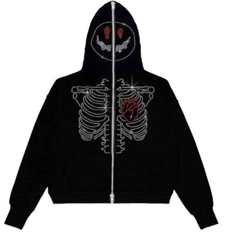 Dragon Hollywood X - Men and Womens Rhinestone Dragon Print Top Sweatshirts Long Sleeve Casual Hoodie Oversize Hip Hop Fashion Y2k Clothes Pullover Jackets Coat