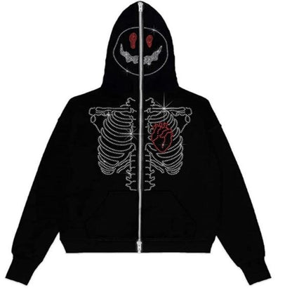 Dragon Hollywood X - Men and Womens Rhinestone Dragon Print Top Sweatshirts Long Sleeve Casual Hoodie Oversize Hip Hop Fashion Y2k Clothes Pullover Jackets Coat