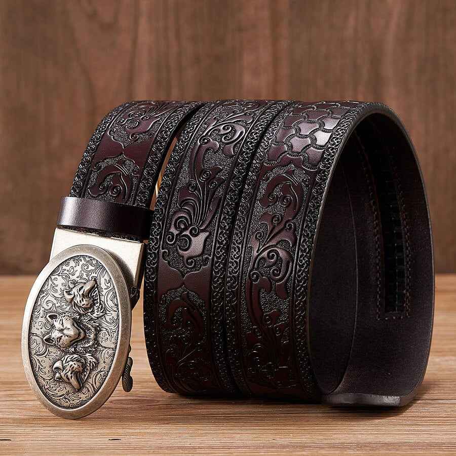 Dragon Hollywood X - Fashion Embossed Retro Male Female Unisex Belts Cowhide Genuine Leather Belt Dragon Pattern Automatic Buckle Strap - BEVERLY HILLS