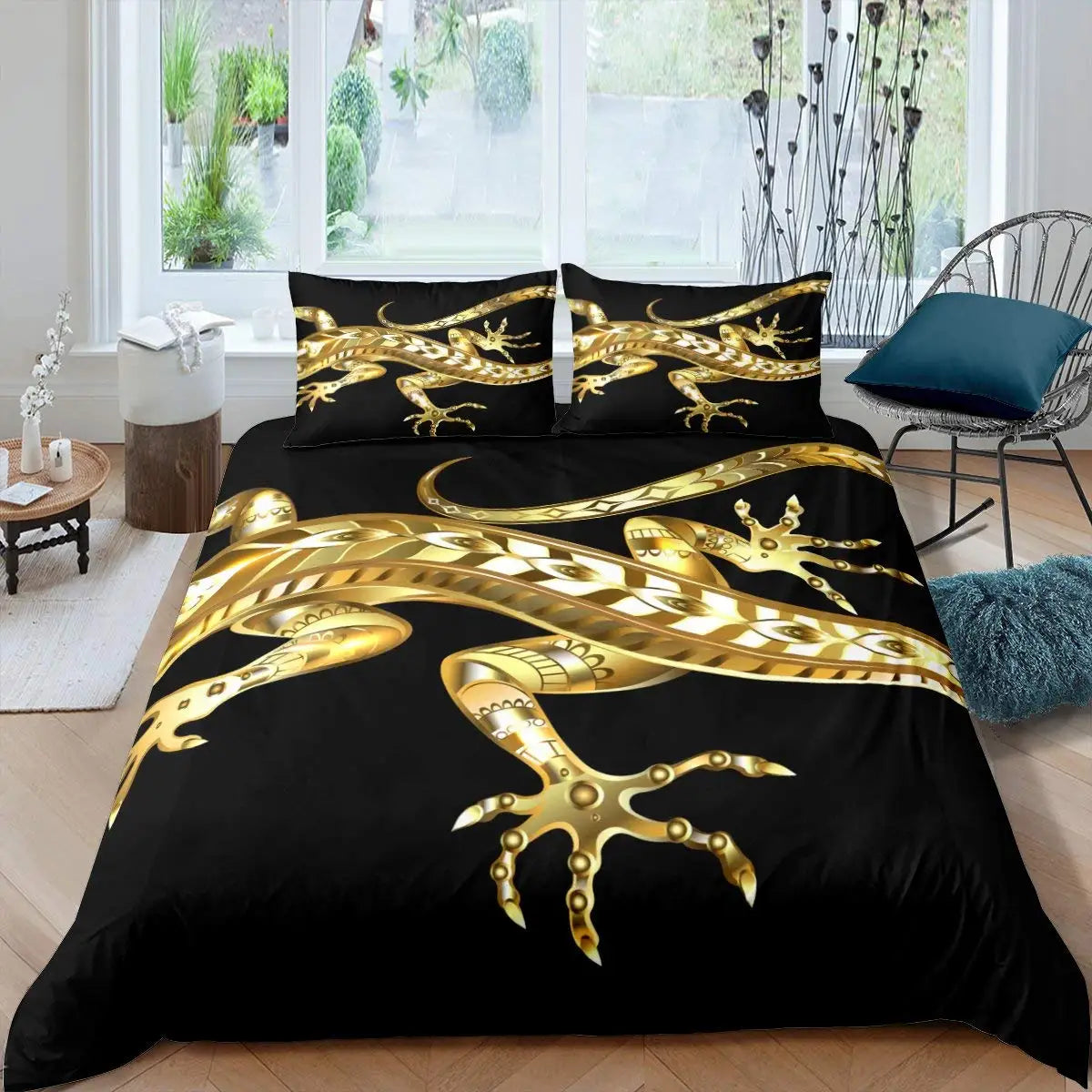 DRAGON HOLLYWOOD X - Duvet Cover Head of Dragon Ornate Effects on Backdrop Mythical Illustration for Women Men Kids Bedroom Decorations White Green BLUE - BEVERLY HILLS, CA