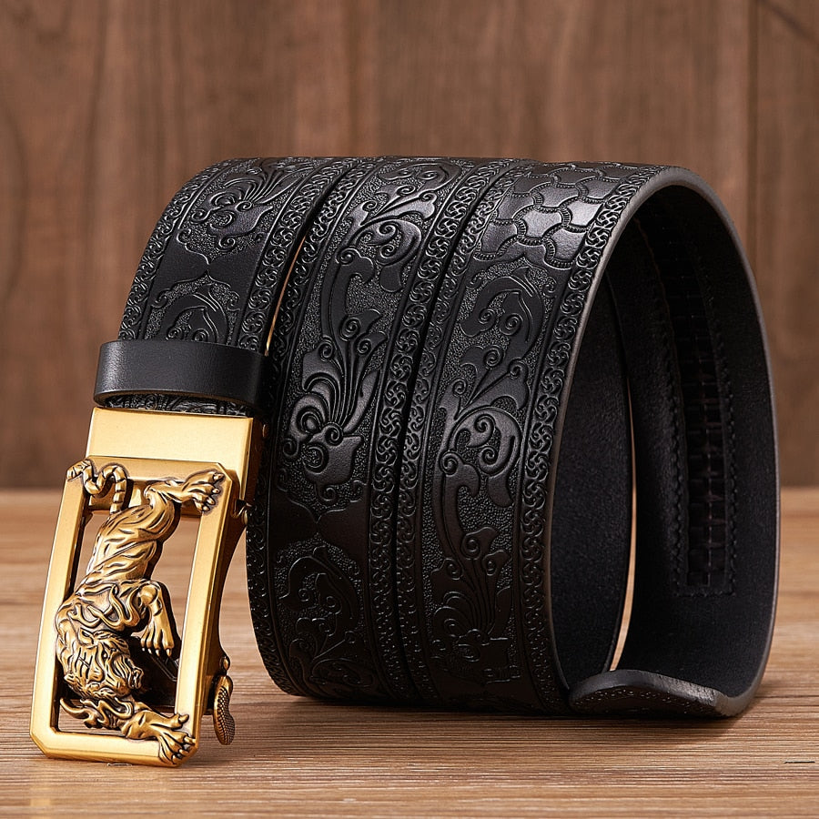 Dragon Hollywood X - Fashion Embossed Retro Male Female Unisex Belts Cowhide Genuine Leather Belt Dragon Pattern Automatic Buckle Strap - BEVERLY HILLS