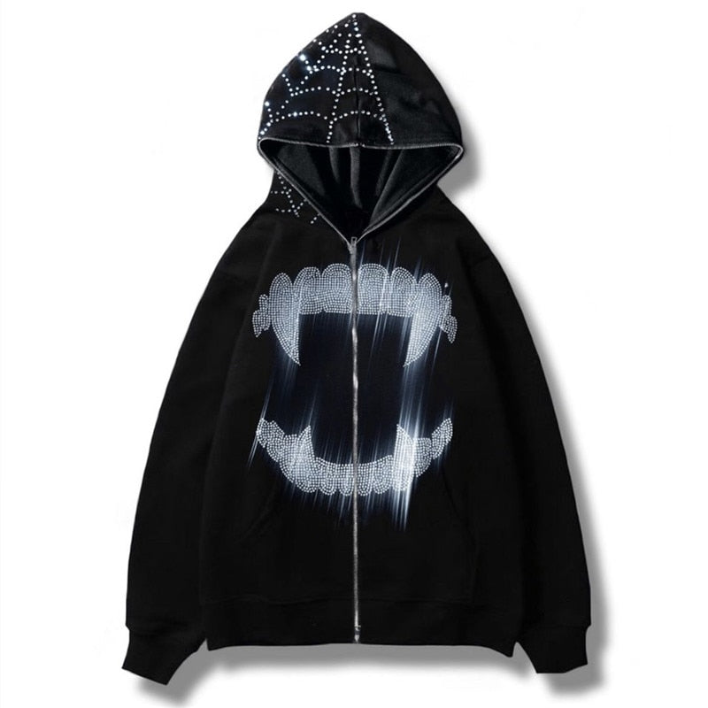 Dragon Hollywood X - Men and Womens Rhinestone Dragon Print Top Sweatshirts Long Sleeve Casual Hoodie Oversize Hip Hop Fashion Y2k Clothes Pullover Jackets Coat