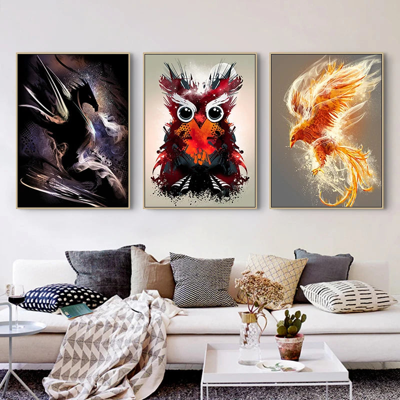 DRAGON HOLLYWOOD X - Nordic Cartoon Animal Dragon Owl Canvas Painting Posters and Prints Wall Art for Living Room Home Decoration Painting - BEVERLY HILLS, CA