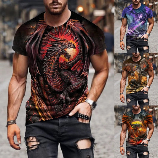 DRAGON HOLLYWOOD X - Vintage Dragon 3D Print Mens T-shirt Summer Casual O Neck Short Sleeve Tee Streetwear Men Clothing Fashion Loose Oversized Tops