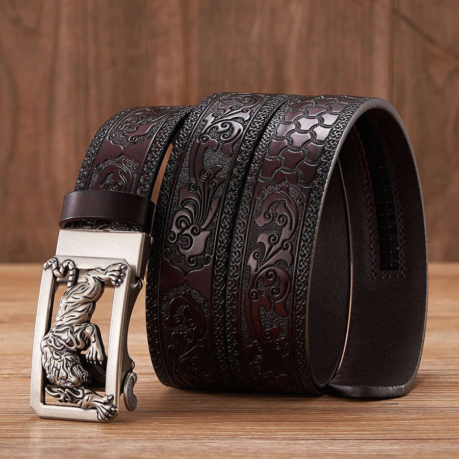 Dragon Hollywood X - Fashion Embossed Retro Male Female Unisex Belts Cowhide Genuine Leather Belt Dragon Pattern Automatic Buckle Strap - BEVERLY HILLS