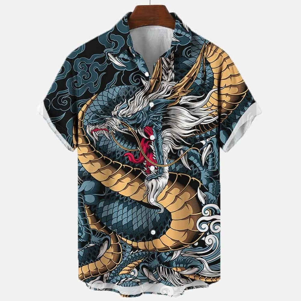 Dragon Hollywood X - 2023 3d Myth Retro Animal Men's Hawaiian Shirts Lapel Mens Womens Children Shirt Summer Shirts Lionfish Dragon Print Short Sleeve Loose Eu Size