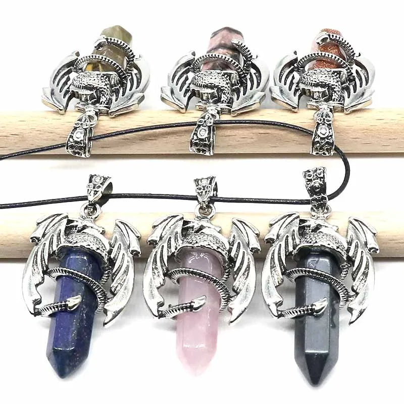 DRAGON HOLLYWOOD X - Fashion Dragon Shape Pendant Natural Stone Necklace Hexagonal Crystal Jewelry Accessories Reiki Healing Lapis Lazuli Amethyst - BEVERLY HILLS, CA