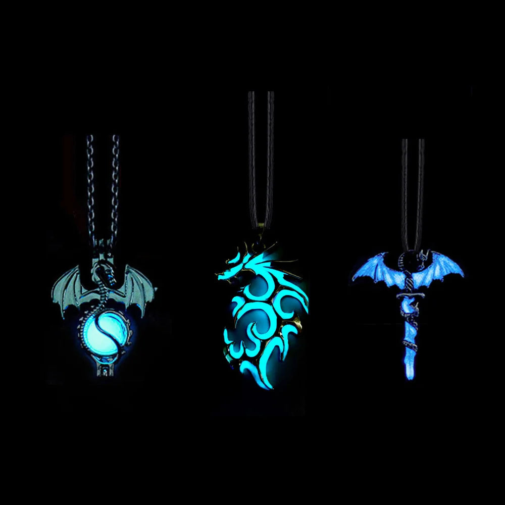 Dragon Hollywood X - Luminous Dragon Necklace Glowing Night Fluorescence Antique Silver Plated Glow In The Dark Necklace for Men Women Party - Beverly Hills, CA