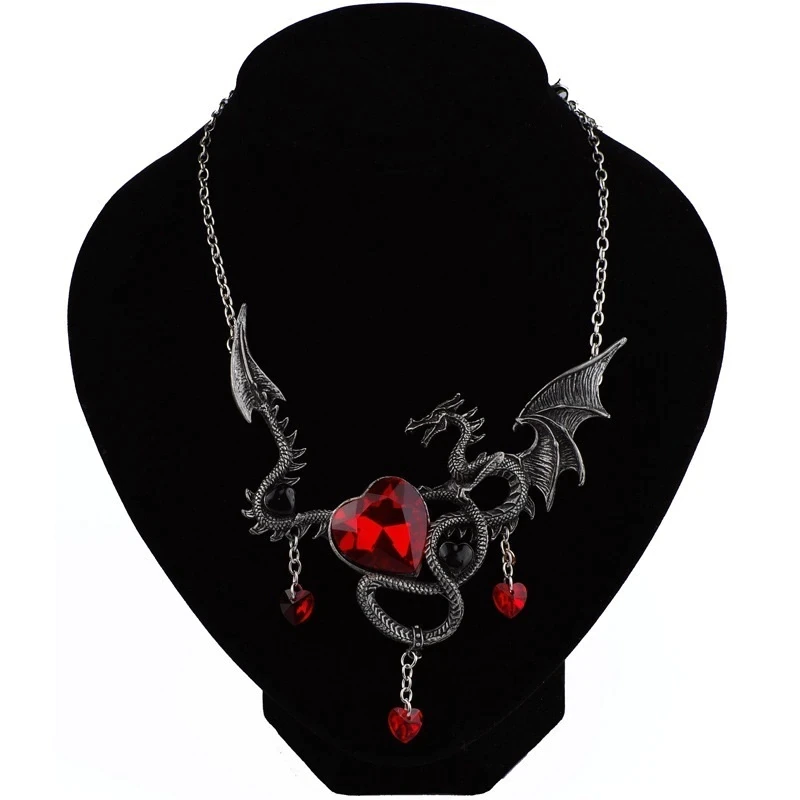 Dragon Hollywood X- Fashion Heart-Shaped Men AND Women Pendant Necklace Zircon Inlaid Fashion Jewelry Dragon Personality Punk Hip Hop Domineering Necklace- BEVERLY HILLS CA