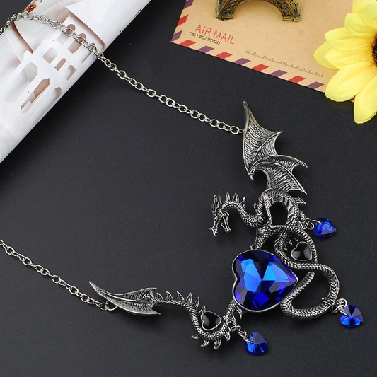 Dragon Hollywood X- Fashion Heart-Shaped Men AND Women Pendant Necklace Zircon Inlaid Fashion Jewelry Dragon Personality Punk Hip Hop Domineering Necklace- BEVERLY HILLS CA