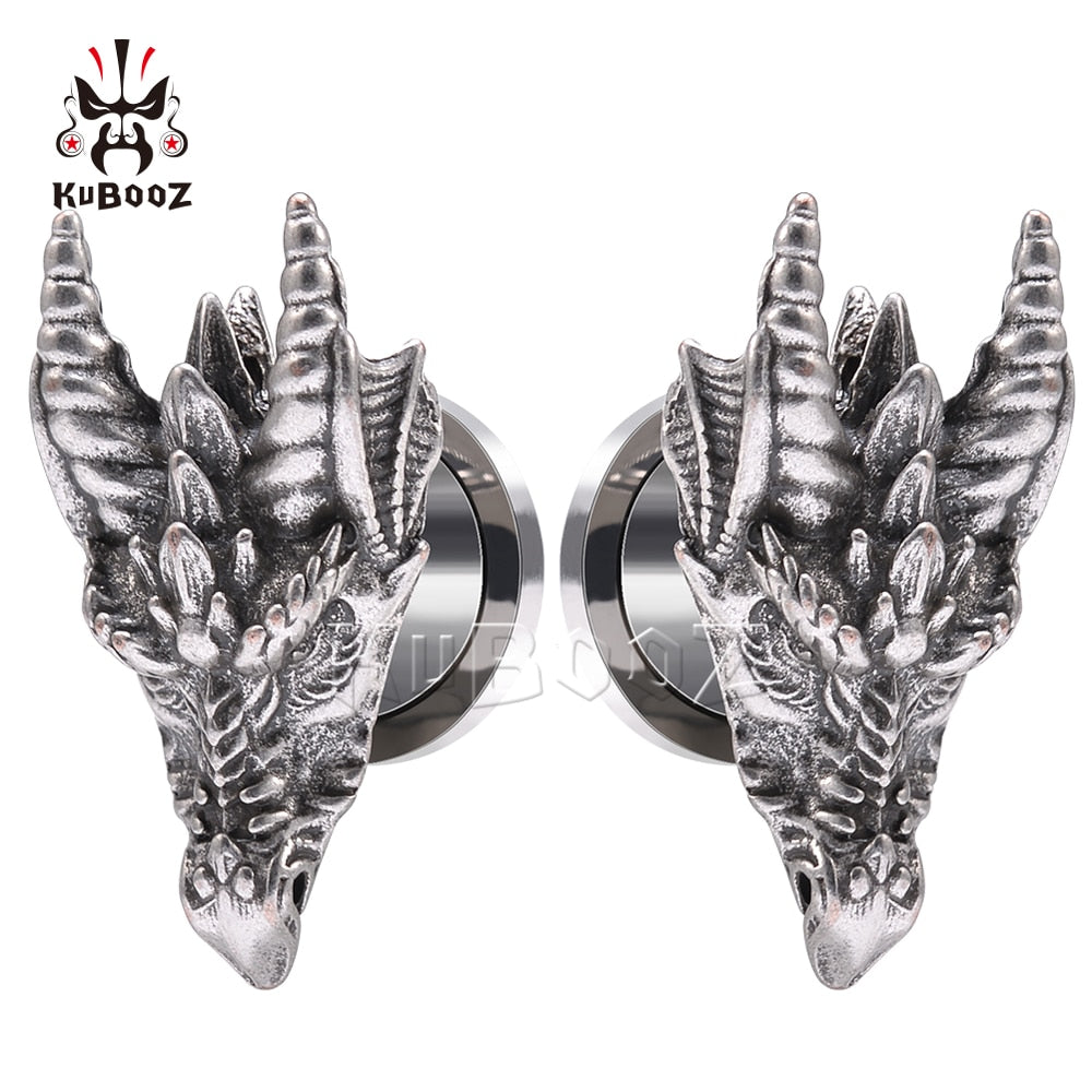 Dragon Hollywood X - Stainless Steel Fire Dragon Ear Tunnels Expanders Body Piercing Jewelry Earring Plugs Gauges Stretchers 2PCS - BEVERLY HILLS - CALIFORNIA - USA