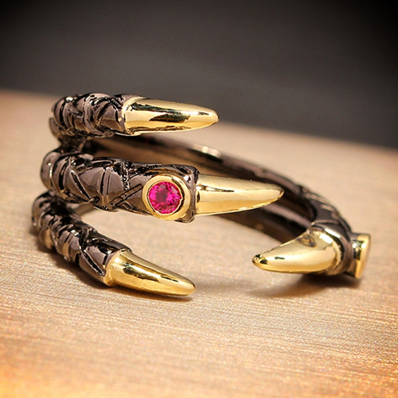 Dragon Hollywood X - Retro Punk Dragon Claw Ring for Men Women Exaggerated Antique Silver Color Opening Adjustable Rings