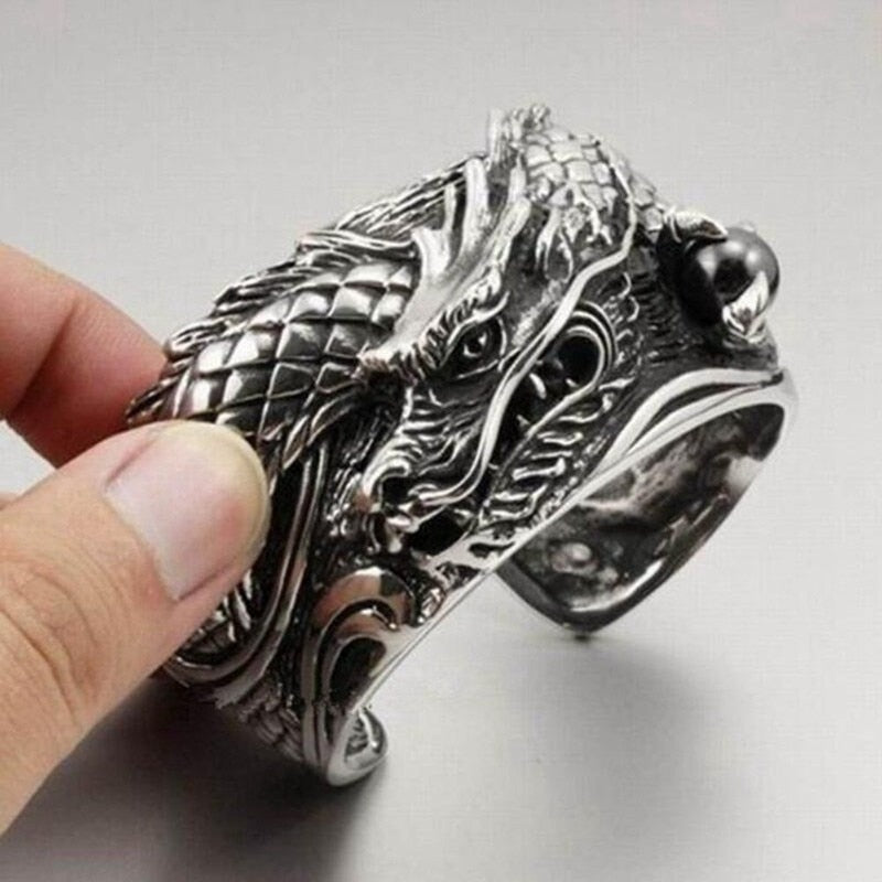 Dragon Hollywood X - Punk Heavy Metal Carved Dragon Bracelet Charm Men Women Wide Bracelet Gothic Motorcycle Rider Rock Party Jewelry Gift - BEVERLY HILLS CALIFORNIA