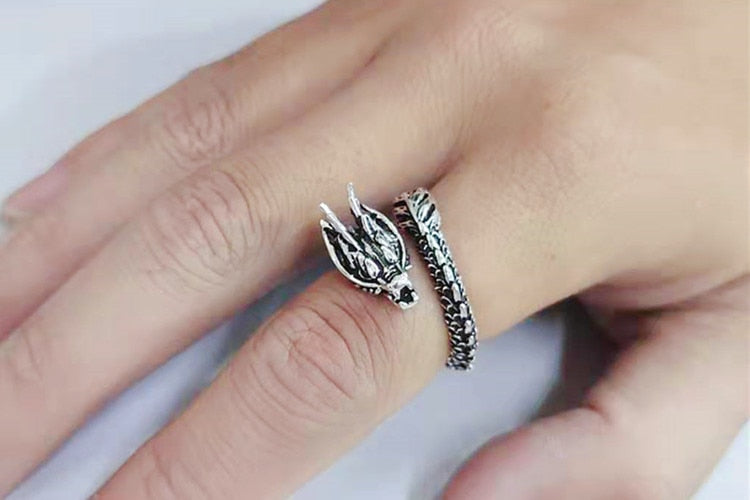 Dragon Hollywood X Ring - Silver Fashion Gothic Ancient Dragon Mens and Womens Jewelry Opening Ring - Awesome Personal or Gift Ring - BEVERLY HILLS - CALIFORNIA - USA
