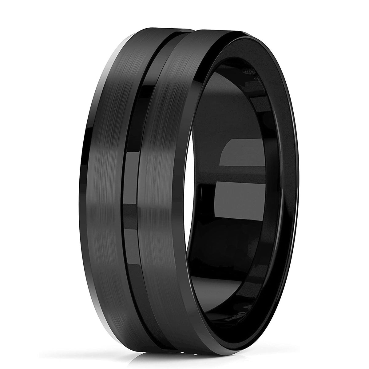 Fashion Men 8mm Black Tungsten Wedding Celtic Dragon Ring Inlaid Green Zircon Punk Men Stainless Steel Green Carbon Fibre Ring