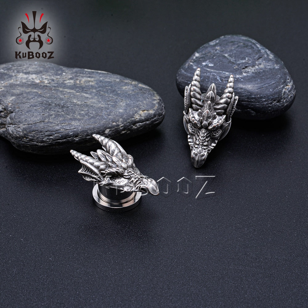 Dragon Hollywood X - Stainless Steel Fire Dragon Ear Tunnels Expanders Body Piercing Jewelry Earring Plugs Gauges Stretchers 2PCS - BEVERLY HILLS - CALIFORNIA - USA