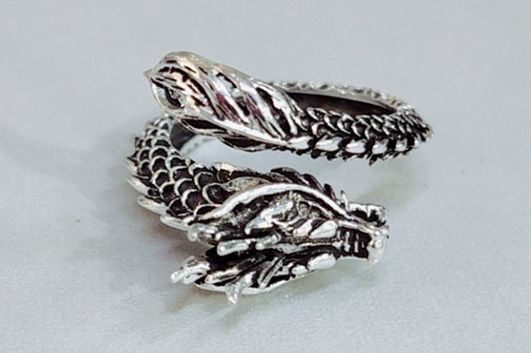 Dragon Hollywood X Ring - Silver Fashion Gothic Ancient Dragon Mens and Womens Jewelry Opening Ring - Awesome Personal or Gift Ring - BEVERLY HILLS - CALIFORNIA - USA