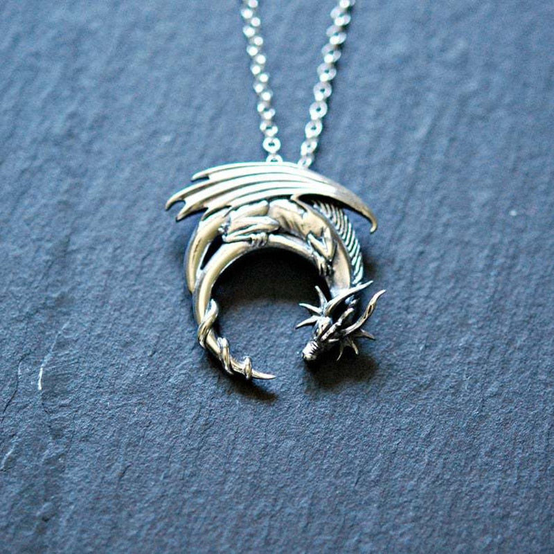 Dragon Hollywood X - Dragon Necklace Sleeping Dragon Pendant Necklace Medieval Symbolic Necklace Dragon Jewelry Charm Jewelry 1PC - BEVERLY HILLS, CALIFORNIA - USA