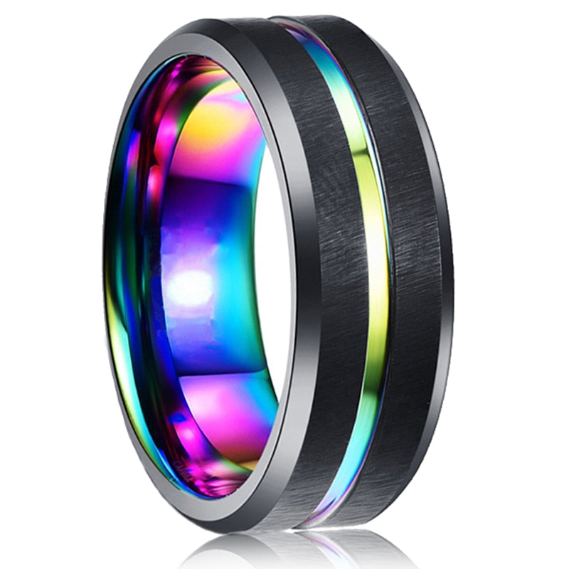 Fashion Men 8mm Black Tungsten Wedding Celtic Dragon Ring Inlaid Green Zircon Punk Men Stainless Steel Green Carbon Fibre Ring