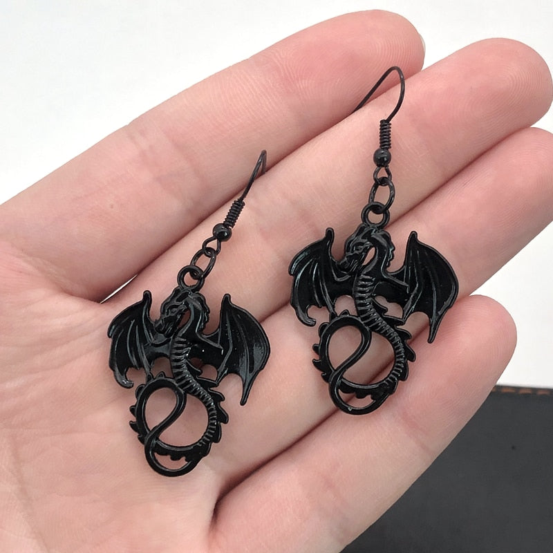 Dragon Hollywood X - Gothic Black Dragon Earrings, Personalized Earrings gift, Witch Warlock Unisex Exquisite Earrings - BEVERLY HILLS - CALIFORNIA - USA