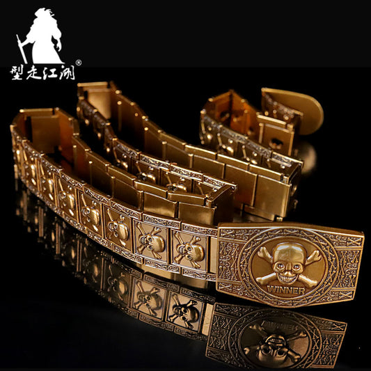 Dragon Hollywood X - UNISEX - Stainless steel Belt metal waistband Golden Skull Skeleton Buckle Self-defense high quality gold belt - BEVERLY HILLS CALIFORNIA