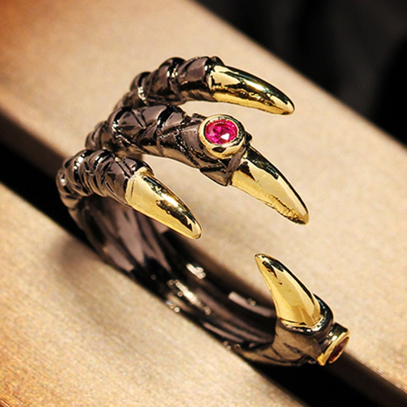Dragon Hollywood X - Retro Punk Dragon Claw Ring for Men Women Exaggerated Antique Silver Color Opening Adjustable Rings