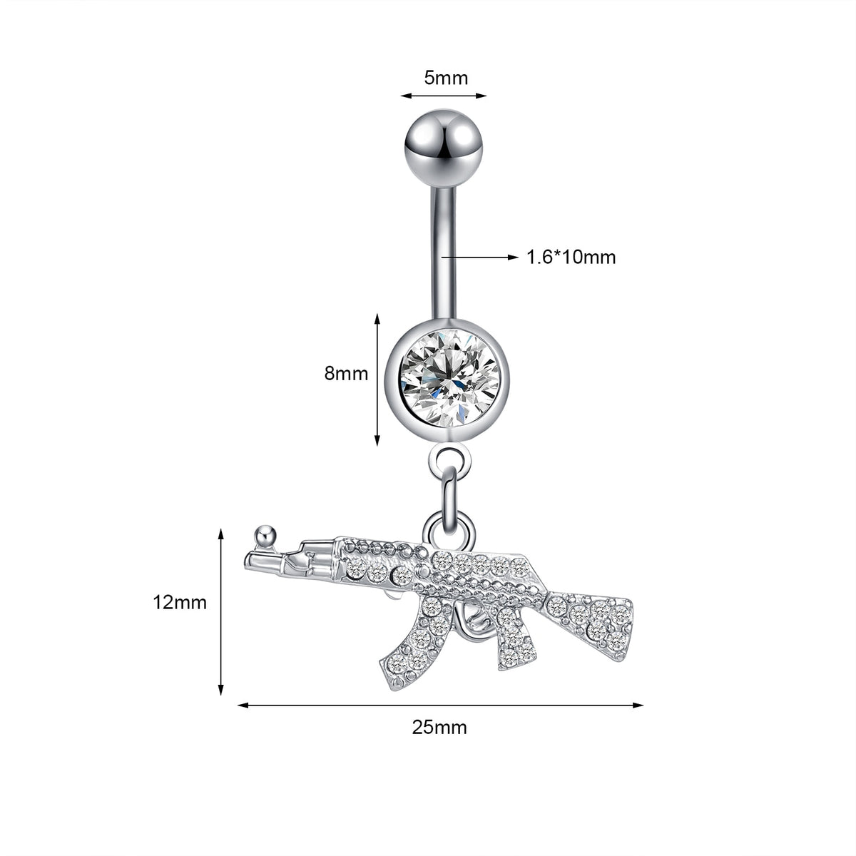 Dragon Hollywood X - 14G Dragon Claw Belly Button Body Ring Women and Men Stainless Steel Navel Ring - Crystal - Heart - Moon - Bee - Bug - Cat - Piercing Body Jewelry - BEVERLY HILLS - CALIFORNIA - USA