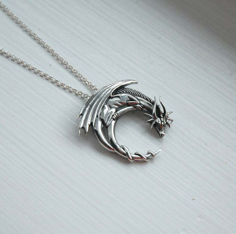 Dragon Hollywood X - Dragon Necklace Sleeping Dragon Pendant Necklace Medieval Symbolic Necklace Dragon Jewelry Charm Jewelry 1PC - BEVERLY HILLS, CALIFORNIA - USA