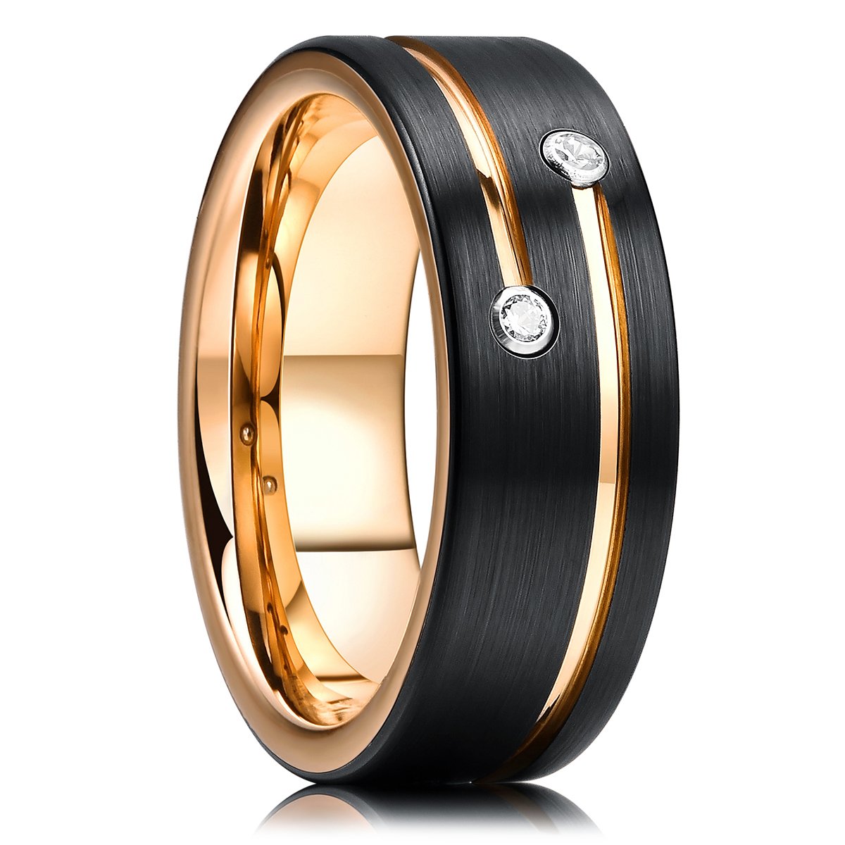 Fashion Men 8mm Black Tungsten Wedding Celtic Dragon Ring Inlaid Green Zircon Punk Men Stainless Steel Green Carbon Fibre Ring