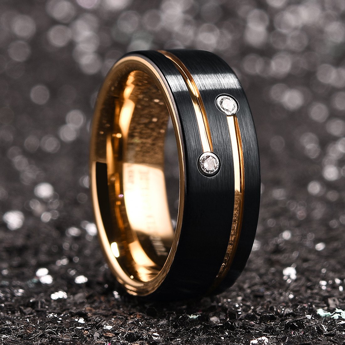 Fashion Men 8mm Black Tungsten Wedding Celtic Dragon Ring Inlaid Green Zircon Punk Men Stainless Steel Green Carbon Fibre Ring