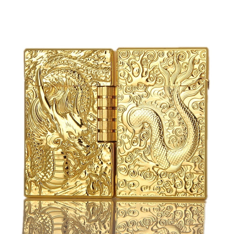 Fine Carving Dragon Side Grinding Wheel Open Fire Butane Gas Lighter Wholesale Lighter Stainless Steel