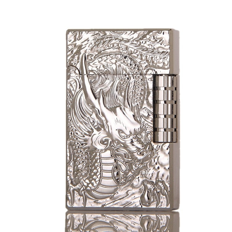 Fine Carving Dragon Side Grinding Wheel Open Fire Butane Gas Lighter Wholesale Lighter Stainless Steel