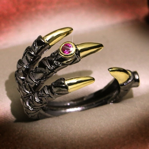 Dragon Hollywood X - Retro Punk Dragon Claw Ring for Men Women Exaggerated Antique Silver Color Opening Adjustable Rings