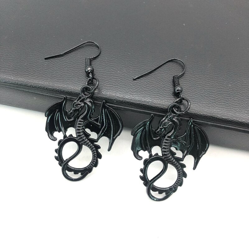 Dragon Hollywood X - Gothic Black Dragon Earrings, Personalized Earrings gift, Witch Warlock Unisex Exquisite Earrings - BEVERLY HILLS - CALIFORNIA - USA