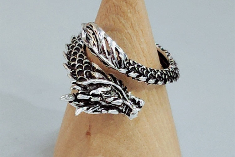 Dragon Hollywood X Ring - Silver Fashion Gothic Ancient Dragon Mens and Womens Jewelry Opening Ring - Awesome Personal or Gift Ring - BEVERLY HILLS - CALIFORNIA - USA