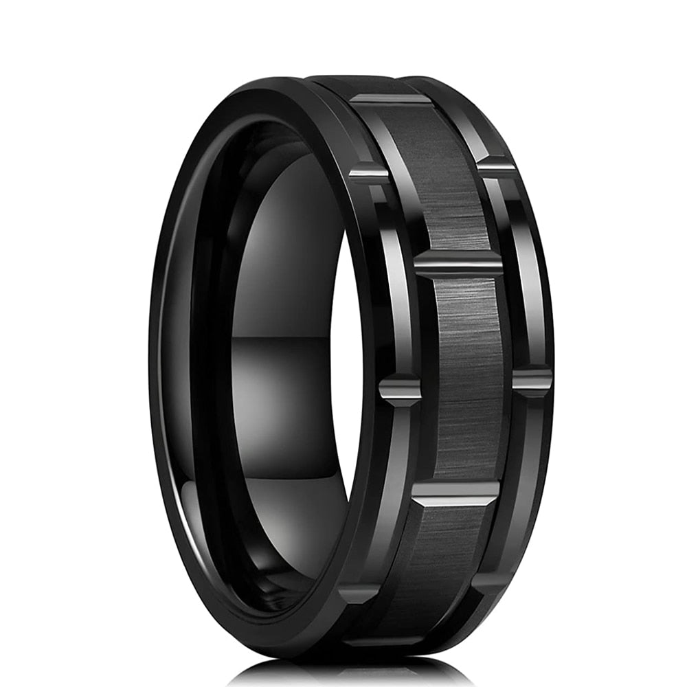 Fashion Men 8mm Black Tungsten Wedding Celtic Dragon Ring Inlaid Green Zircon Punk Men Stainless Steel Green Carbon Fibre Ring