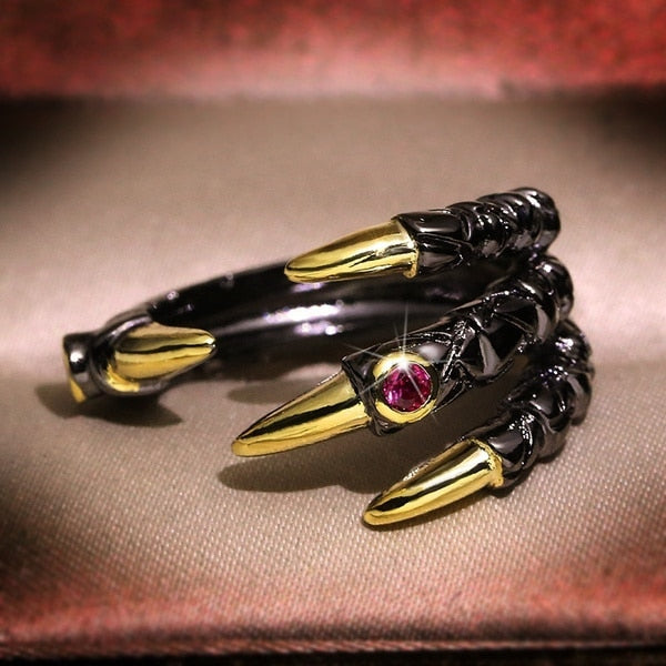 Dragon Hollywood X - Retro Punk Dragon Claw Ring for Men Women Exaggerated Antique Silver Color Opening Adjustable Rings