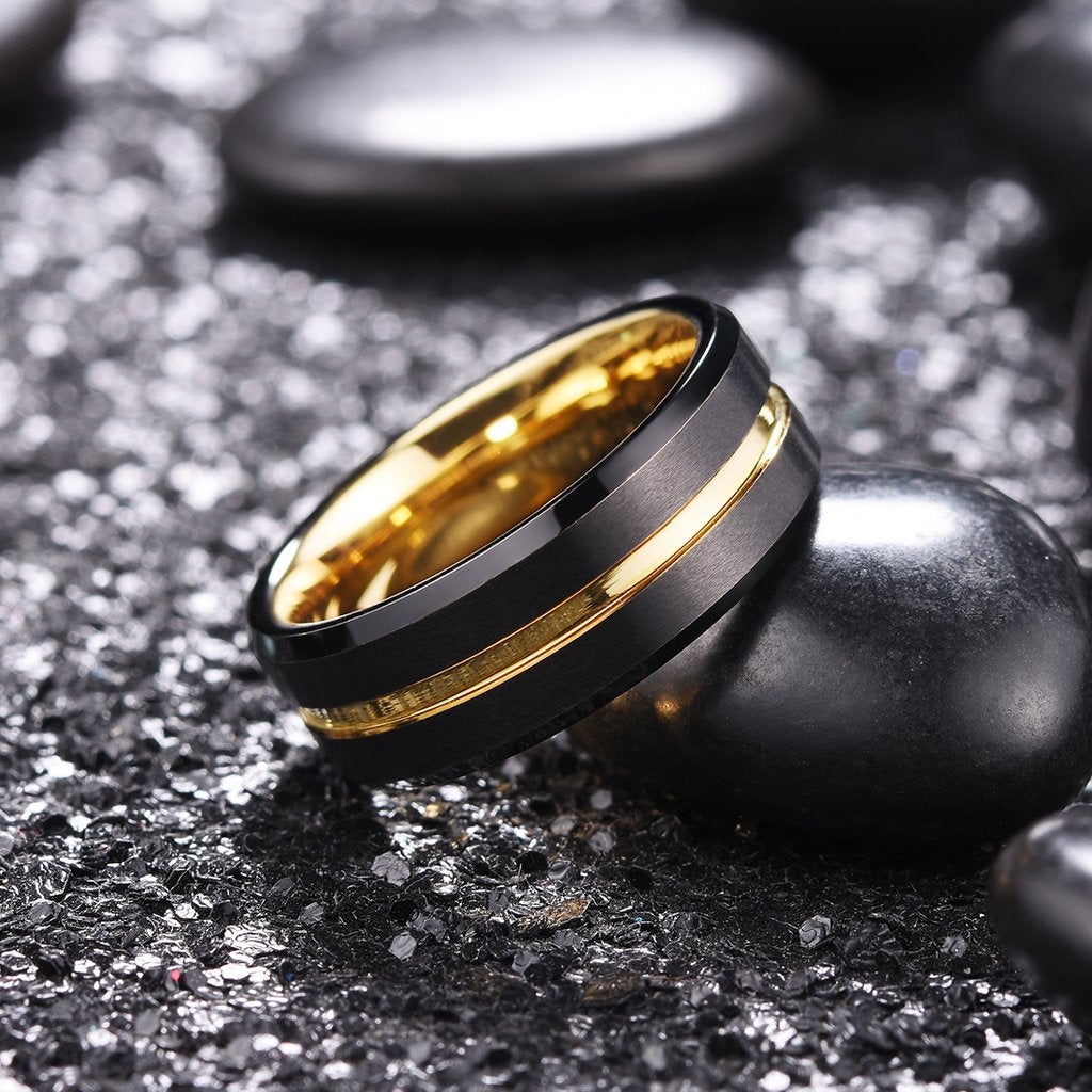 Fashion Men 8mm Black Tungsten Wedding Celtic Dragon Ring Inlaid Green Zircon Punk Men Stainless Steel Green Carbon Fibre Ring