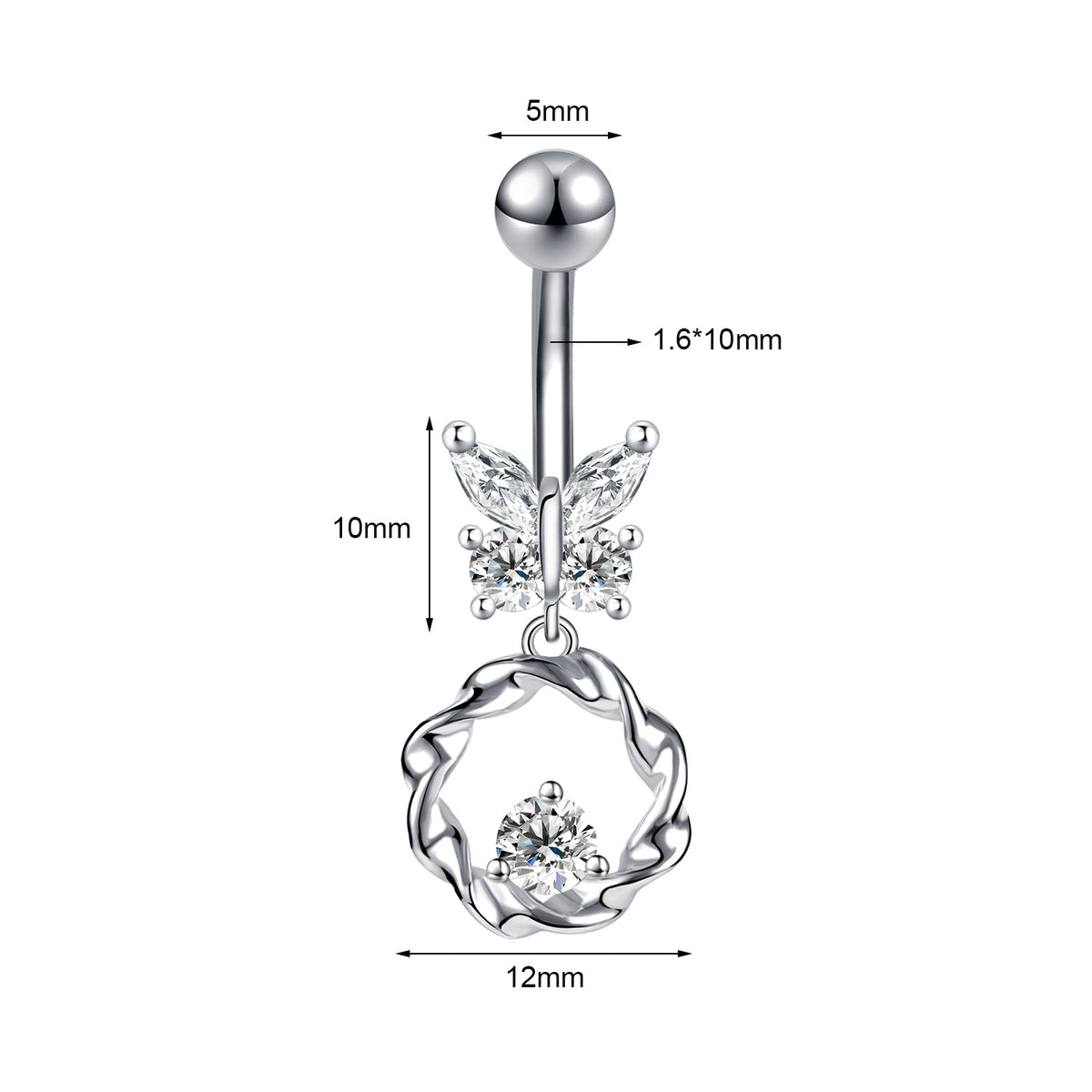Dragon Hollywood X - 14G Dragon Claw Belly Button Body Ring Women and Men Stainless Steel Navel Ring - Crystal - Heart - Moon - Bee - Bug - Cat - Piercing Body Jewelry - BEVERLY HILLS - CALIFORNIA - USA