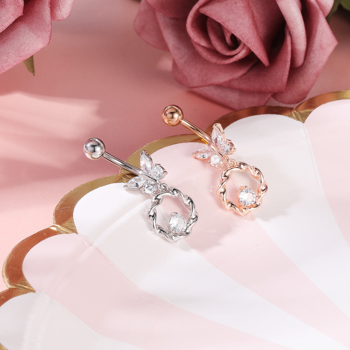 Dragon Hollywood X - 14G Dragon Claw Belly Button Body Ring Women and Men Stainless Steel Navel Ring - Crystal - Heart - Moon - Bee - Bug - Cat - Piercing Body Jewelry - BEVERLY HILLS - CALIFORNIA - USA