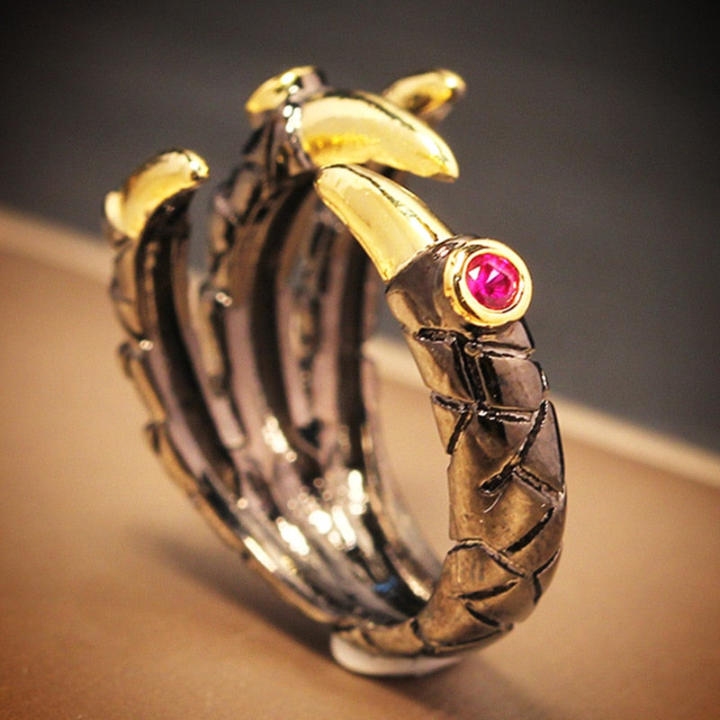 Dragon Hollywood X - Retro Punk Dragon Claw Ring for Men Women Exaggerated Antique Silver Color Opening Adjustable Rings