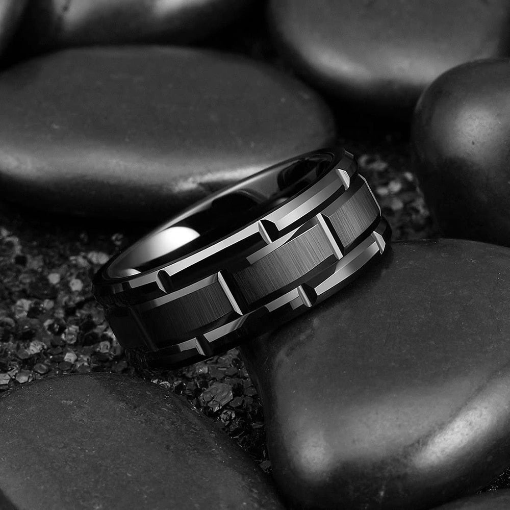 Fashion Men 8mm Black Tungsten Wedding Celtic Dragon Ring Inlaid Green Zircon Punk Men Stainless Steel Green Carbon Fibre Ring