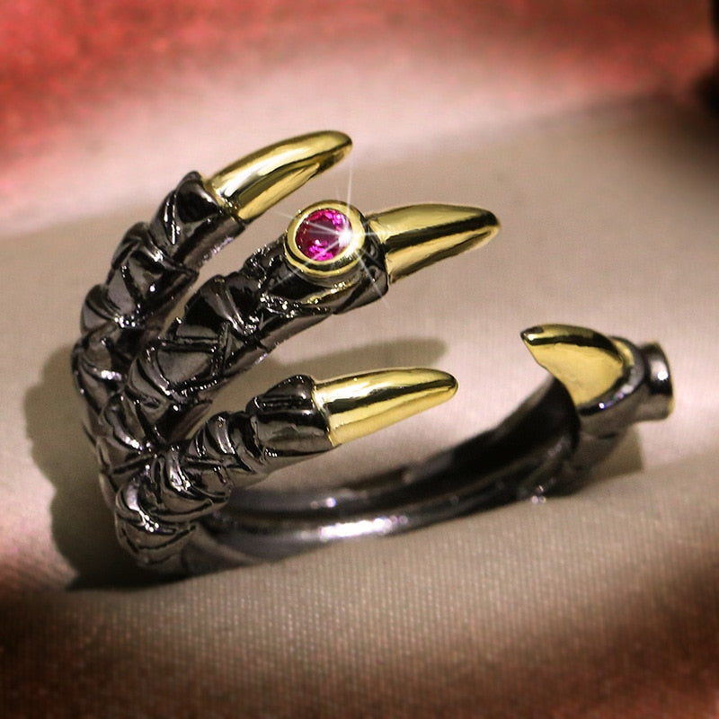 Dragon Hollywood X - Retro Punk Dragon Claw Ring for Men Women Exaggerated Antique Silver Color Opening Adjustable Rings
