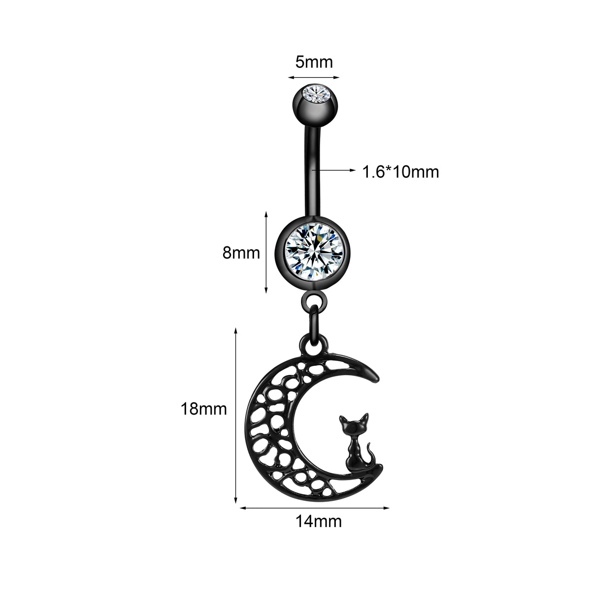 Dragon Hollywood X - 14G Dragon Claw Belly Button Body Ring Women and Men Stainless Steel Navel Ring - Crystal - Heart - Moon - Bee - Bug - Cat - Piercing Body Jewelry - BEVERLY HILLS - CALIFORNIA - USA