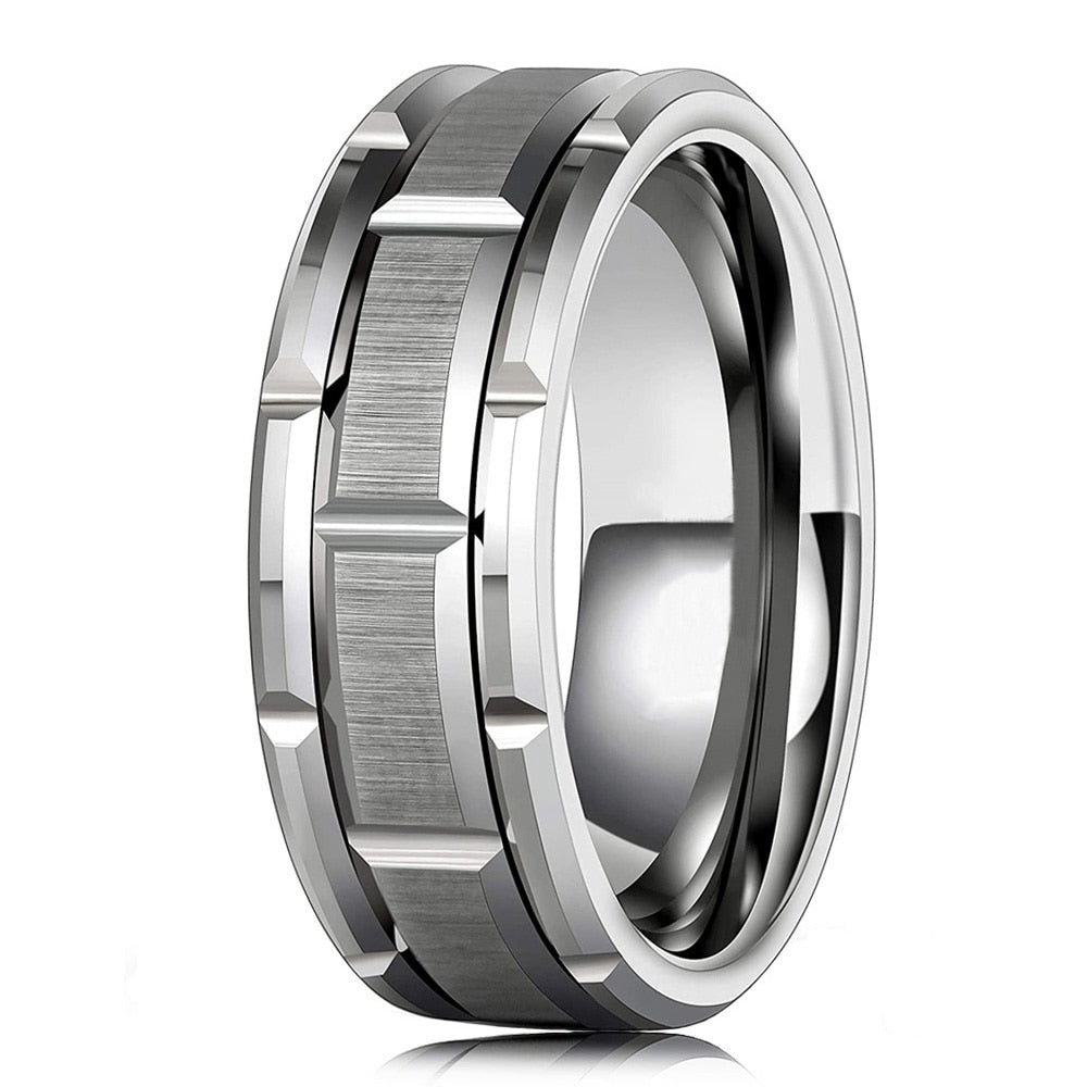 Fashion Men 8mm Black Tungsten Wedding Celtic Dragon Ring Inlaid Green Zircon Punk Men Stainless Steel Green Carbon Fibre Ring